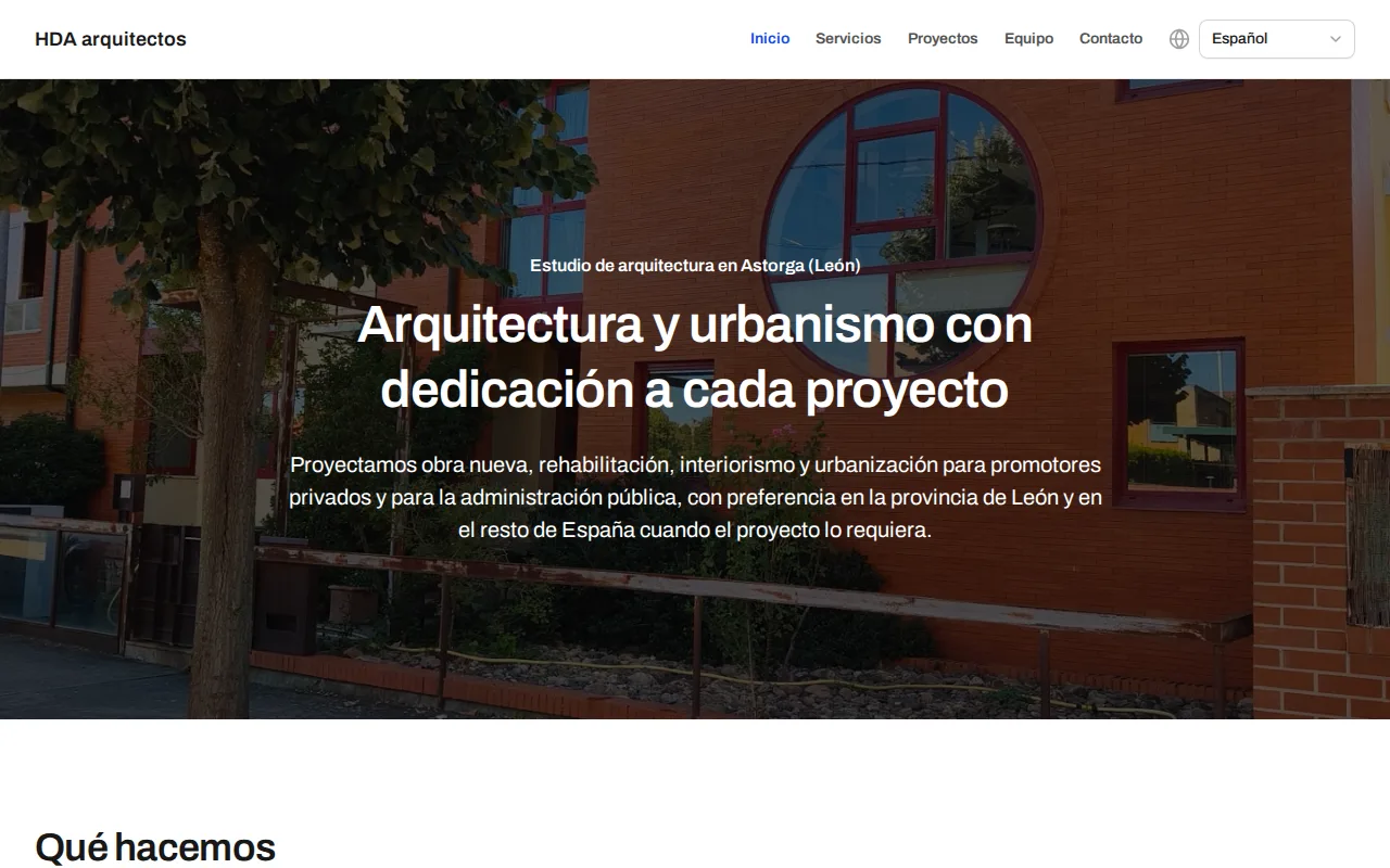 Vista de la web de HDA arquitectos